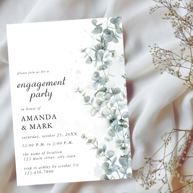 Frosted Blue Eucalyptus Winter Engagement Party  Inbjudningar (Skapare uppladdad)