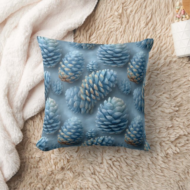 Frosted Blue Pinecones Kudde (Filt)