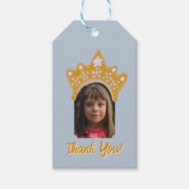 Frosted Blue Princess Crown Floral Photo Birthday Presentetikett