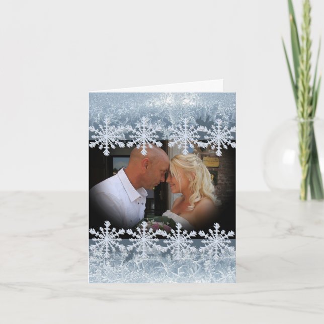 Frosted Blue Winter Wedding Custom Photo Tack Kort (Framsida)