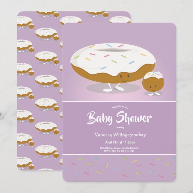 Frosted Donut och Donut Hål Sprinkles Baby Shower Inbjudningar (Fram/baksida)