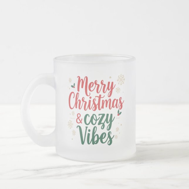 Frosted Glass Christmas Gift , Cozy Holiday Quote  Frostad Glasmugg (Vänster)