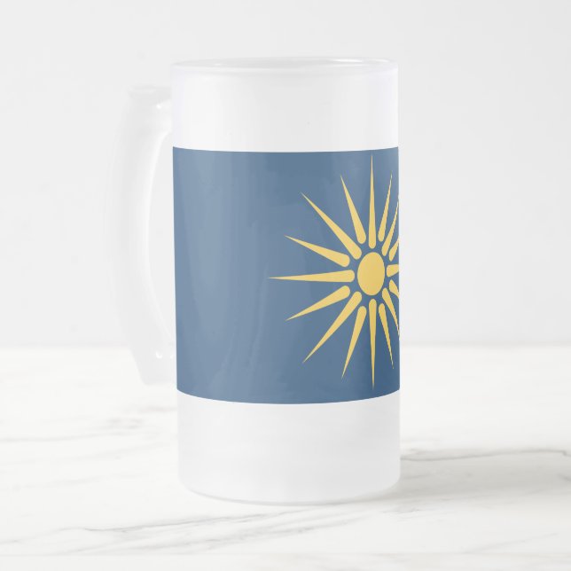 Frosted Glass Mug with flag of Macedonia, Greece Frostat Ölglas (Framsida vänster)