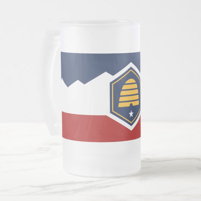 Frosted Glass Mug with flag of Utah, USA Frostat Ölglas (Framsida vänster)