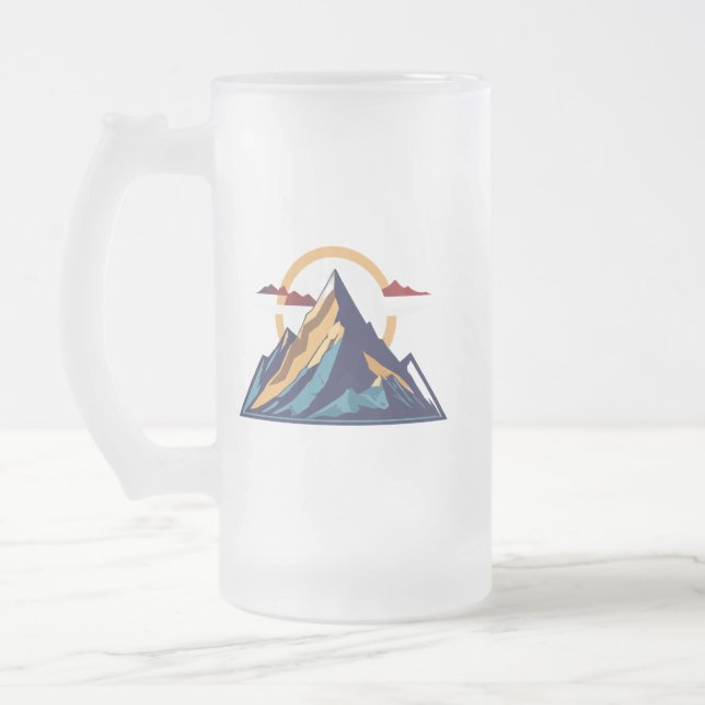 Frosted Glass Mugg 16 oz - Serene Mountain Majesty (Vänster)