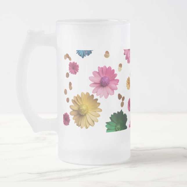 Frosted Glass Mugg - Blommigt Explosion Design (16 (Vänster)
