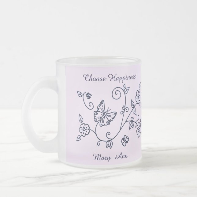 Frosted Glass Pink Butterfly Mug Frostad Glasmugg (Vänster)