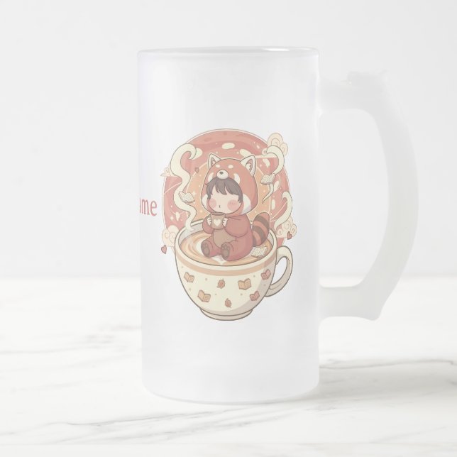 Frosted Glass Red Panda Warm Glow Mug Frostat Ölglas (Höger)