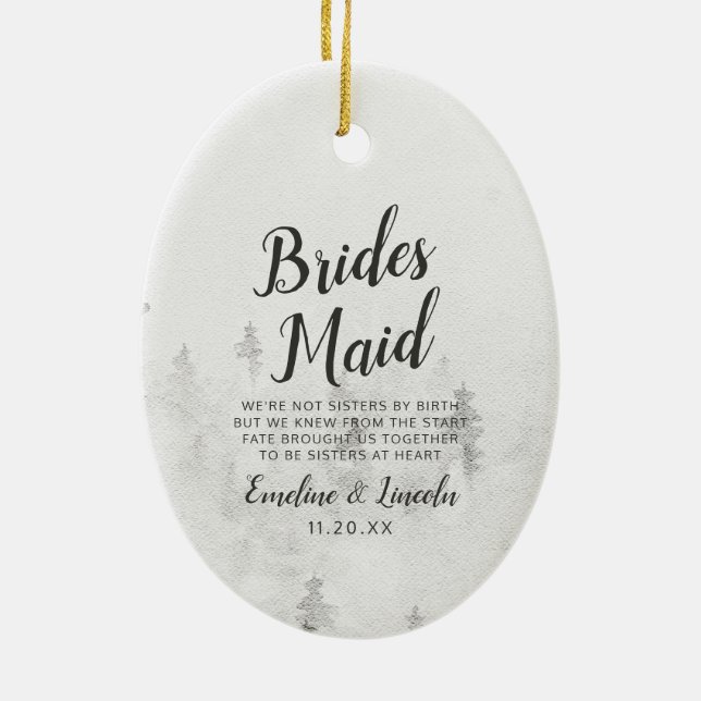 Frosted Gräs Rustic White Winter Bridesmaid Quote Julgransprydnad Keramik (Baksidan)