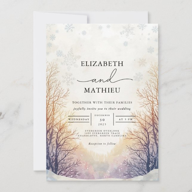 Frosted Gren Winter Wedding Inbjudningar (Framsida)