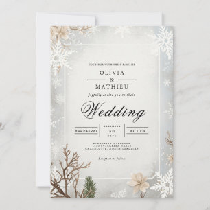 Frosted Gren Winter Wedding Inbjudningar