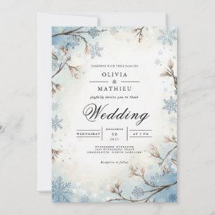 Frosted Grenar Blue Winter Wedding Inbjudningar