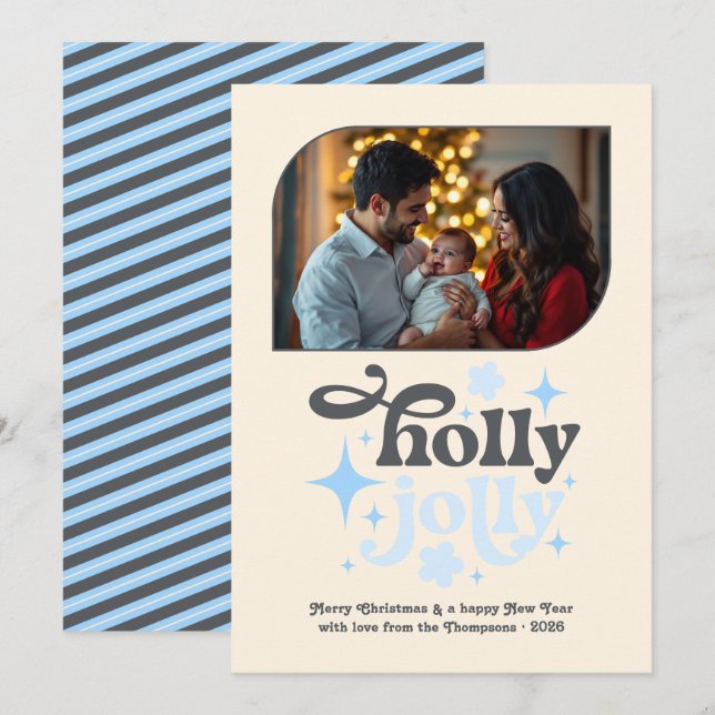 Frosted Morning Modern Blue Christmas Photo Julkort (Fram/baksida)