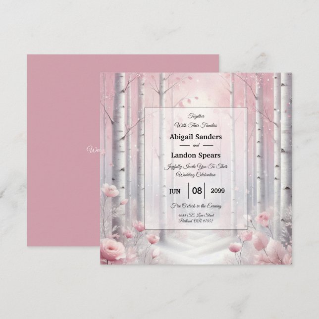 Frosted Petals in a Winter Woodland Wedding Inbjudningar (Fram/baksida)