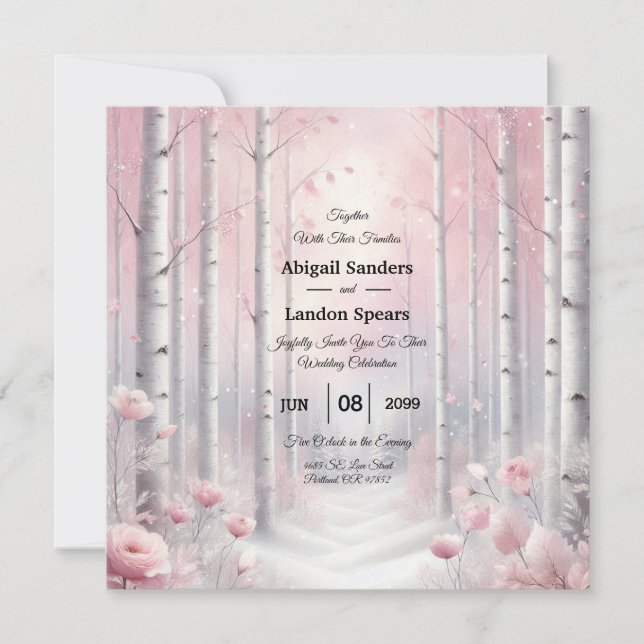 Frosted Petals in a Winter Woodland Wedding Inbjudningar (Framsida)