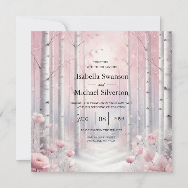Frosted Petals in a Winter Woodland Wedding Inbjudningar (Framsida)