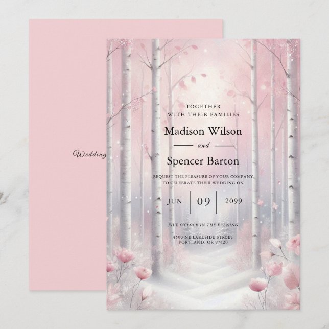 Frosted Petals in a Winter Woodland Wedding Inbjudningar (Fram/baksida)