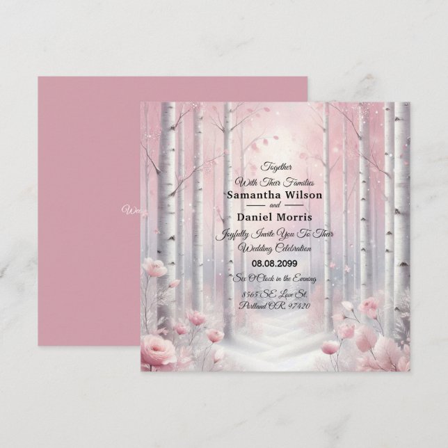 Frosted Petals in a Winter Woodland Wedding Inbjudningar (Fram/baksida)