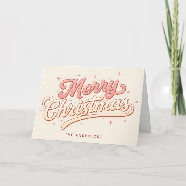 Frosted Pink Script Merry Christmas Helgkort (Framsida)