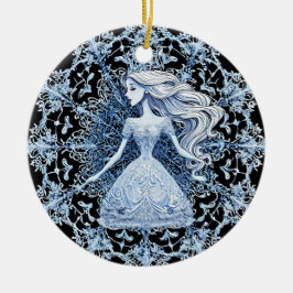 Frosted Princess, omringad av Intricate Snowflake Julgransprydnad Keramik