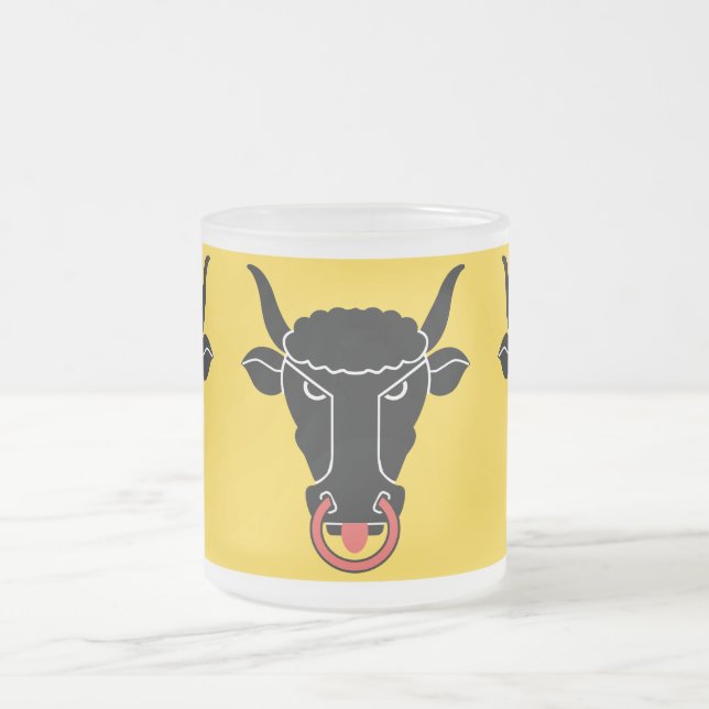 Frosted small glass mug with flag of Uri, Swiss Frostad Glasmugg (Center)