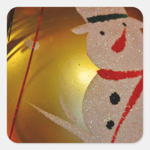 Frosted Snögubbe Ornament Fyrkantigt Klistermärke