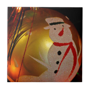 Frosted Snögubbe Ornament Kakelplatta