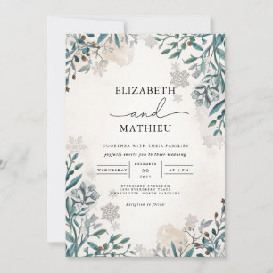 Frosted Spruce Botanical Winter Wedding Inbjudningar