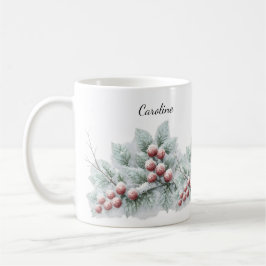 Frosted Winter Berry and Spruce Botanical Holiday Kaffemugg