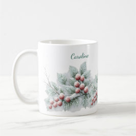 Frosted Winter Berry and Spruce Botanical Holiday Kaffemugg
