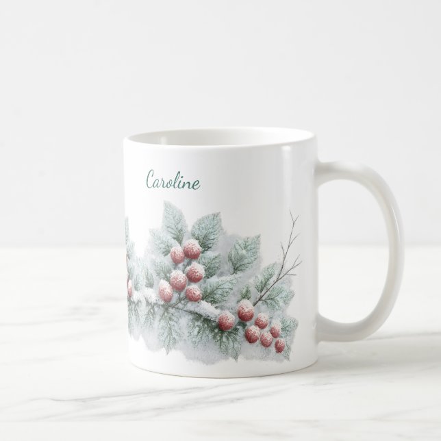 Frosted Winter Berry and Spruce Botanical Holiday Kaffemugg (Höger)