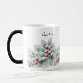 Frosted Winter Berry and Spruce Botanical Holiday Magisk Mugg