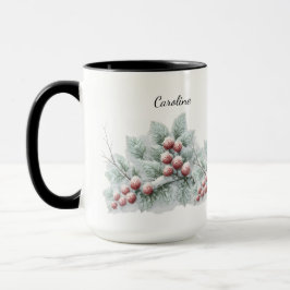 Frosted Winter Berry and Spruce Botanical Holiday Mugg