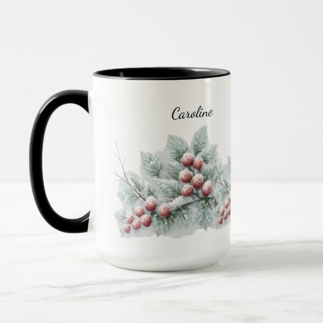 Frosted Winter Berry and Spruce Botanical Holiday  Mugg (Vänster)