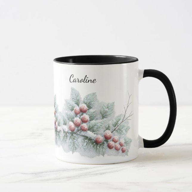 Frosted Winter Berry and Spruce Botanical Holiday  Mugg (Höger)