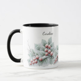 Frosted Winter Berry and Spruce Botanical Holiday Mugg