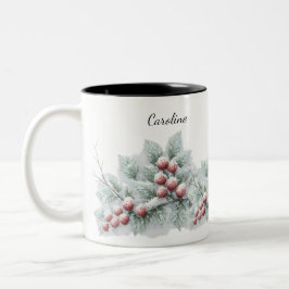 Frosted Winter Berry and Spruce Botanical Holiday Två-Tonad Mugg