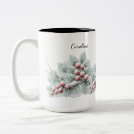 Frosted Winter Berry and Spruce Botanical Holiday Två-Tonad Mugg