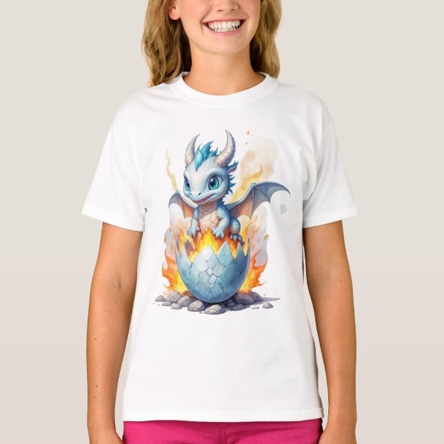 Frostfire Hatchling Blue Dragon Girls' T Shirt (Framsida)