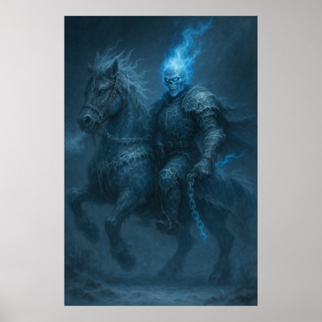 Frostfire Rider — Blue Flame Ghost Horseman Poster (Framsidan)