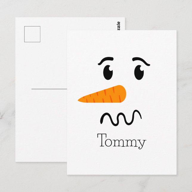 Frostift Snögubbe Confuse Ansikte Vykort (Fram/baksida)