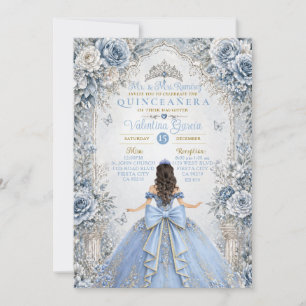 Frostig dammig blå silver Quinceañera-inbjudan Inbjudningar