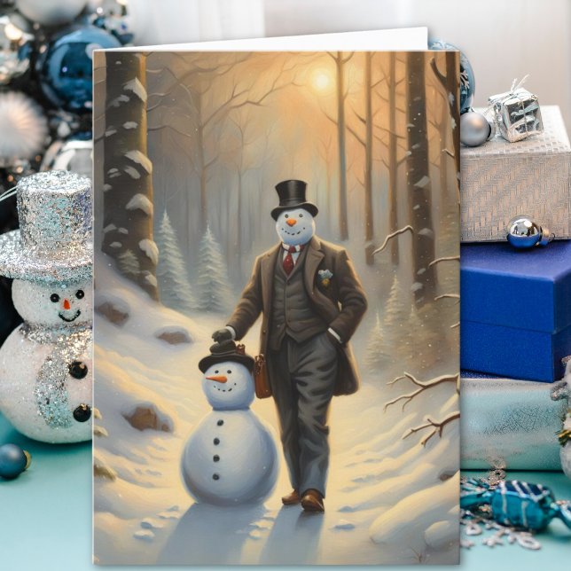 Frostig Elegans Professionell Snöman Helgkort (A holiday card with timeless elegance—because even snowmen can dress for success)