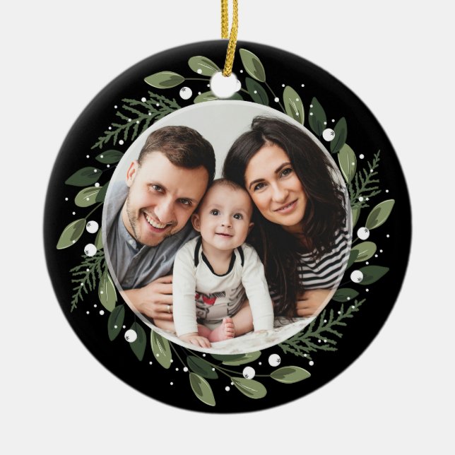 Frostig grön kran julgransprydnad keramik (Framsidan)