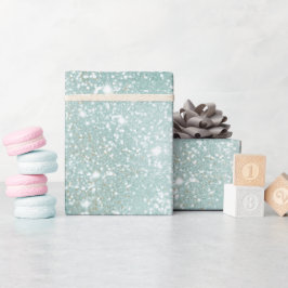 Frostig Mint Glans Vit Glittermönster Presentpapper