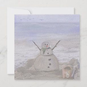 Frostig Snöman Vid Stranden Julkort
