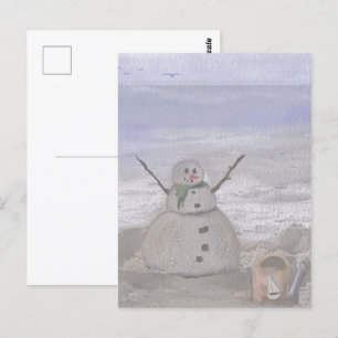 Frostig Snöman Vid Stranden Vykort