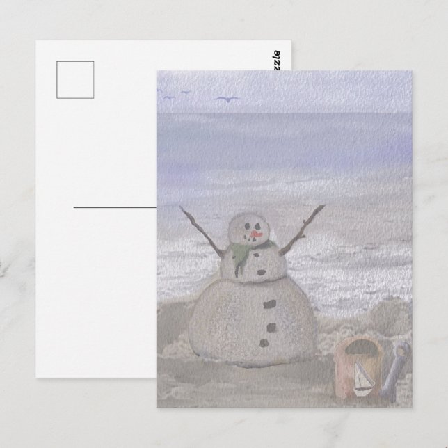 Frostig Snöman Vid Stranden Vykort (Fram/baksida)
