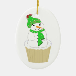 Frostig Snömann Cupcake Julgransprydnad Keramik