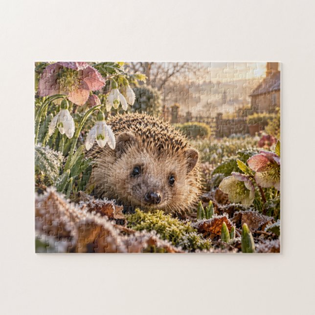 Frostig trädgårds igelkottsdesign pussel (Horisontell)